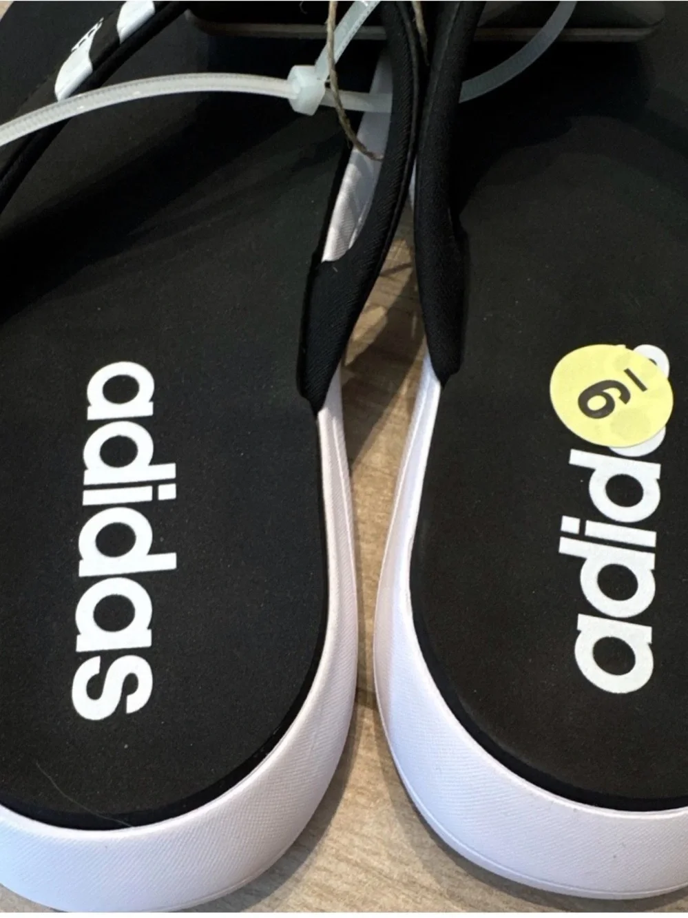 adidas Black Flip Flop Sandals with White Stripes